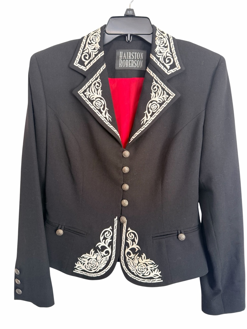 Hairston Roberson Embroidered Blazer Black Ivory Structured Shoulder Jacket S